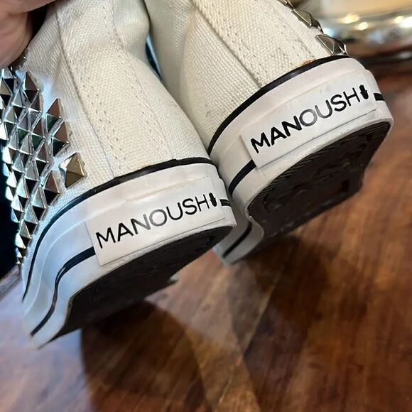 Manoush silver studded white canvas high top sneakers, size 37 EU, 6.5 U.S.! - Picture 7 of 12
